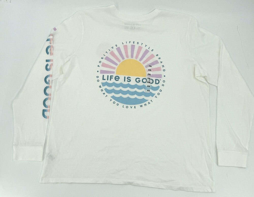 Life Is Good Shirt Womens 2XL White Long Sleeve Crusher Sunrise Graphic Tee